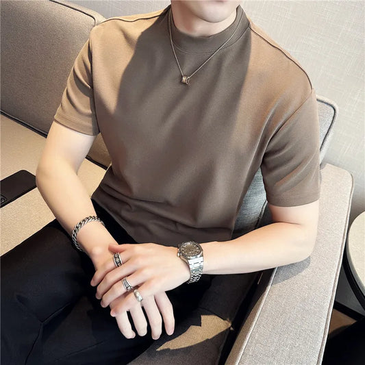 Summer New Round Collar Short Sleeved T-shirt 2023 Men Cotton Loose Casual Solid Color Tee High Quality Mens Tops Streetwear