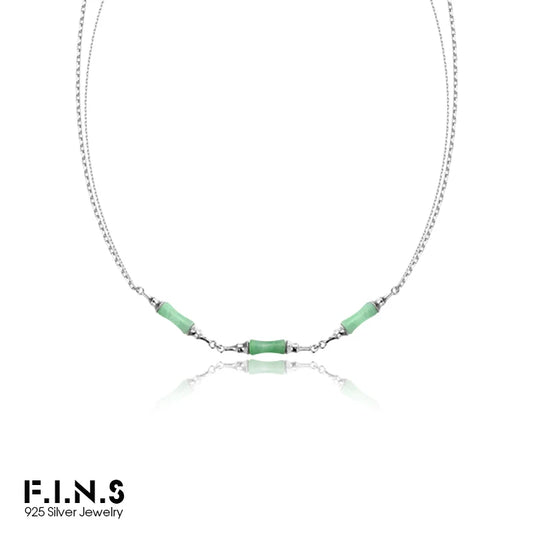 F.I.N.S New Chinese Style S925 Sterling Silver Bamboo Stone Green Aventurine Jade Double Chains Clavicle Necklace Fine Jewelry