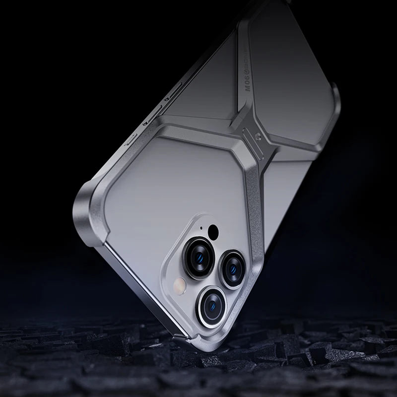Detachable Metal Cool Down Phone Case For iPhone 12 13 14 15 Pro Max 14 15Plus Aluminum Alloy Rimless Four-Corner Anti-fall Case