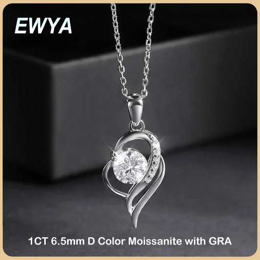 EWYA 2023 Luxury GRA Certified 1 Carat Moissanite Pendant Necklace for Women Party 925 Sterling Silver Diamond Chain Necklaces
