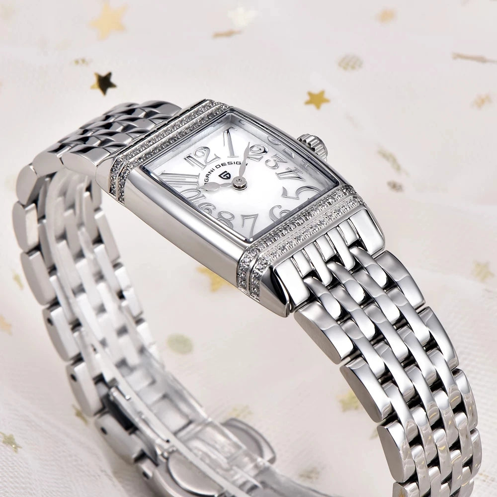 2024 NEW PAGANI DESIGN Women Stainless Steel Rhinestone Watch Silver Bracelet Quartz Waterproof 50M Lady Business Analog Watches