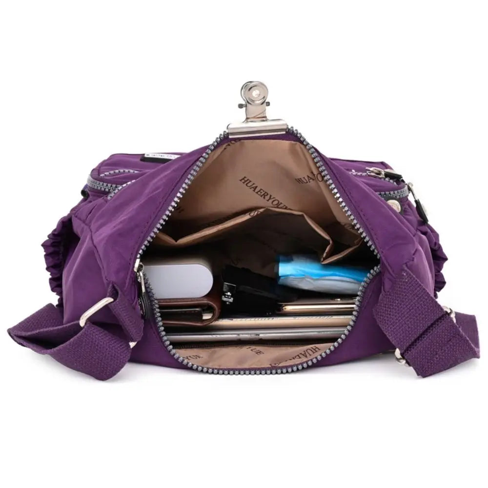 Large Capacity Crossbody Bag Fashion Multi Pocket Nylon Waterproof Travel Mobile Bag Solid Color Zipper Shoulder Bag