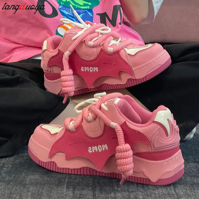 Y2K Korean Fashion Casual Kawaii Pink chunky shoes Platform Sports Sneaker Athletic Flat Board Shoe Tennis Shoes Sneakers Women