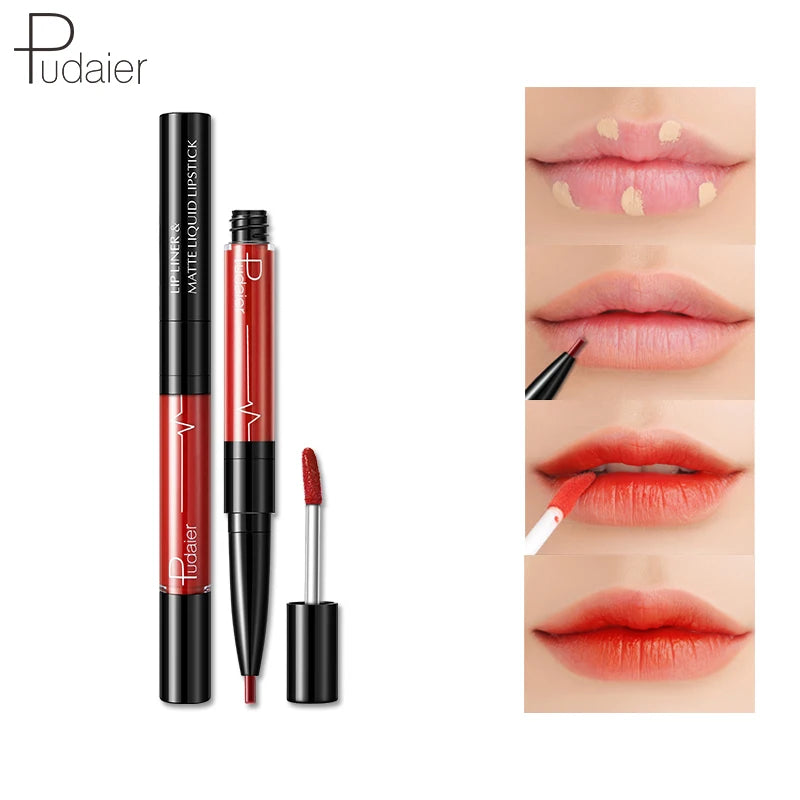 New Double-headed Lipstick Matte Lip Gloss Lip Liner Long Lasting Easy on Makeup and Waterproof Makeup  Beauty Matte Lipstick