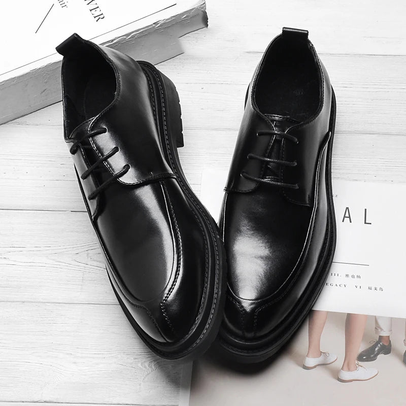 Men Wedding shoes lace up Leather Business Men's Dress shoes Casual Youth British Style Spring autumn men black Shoes