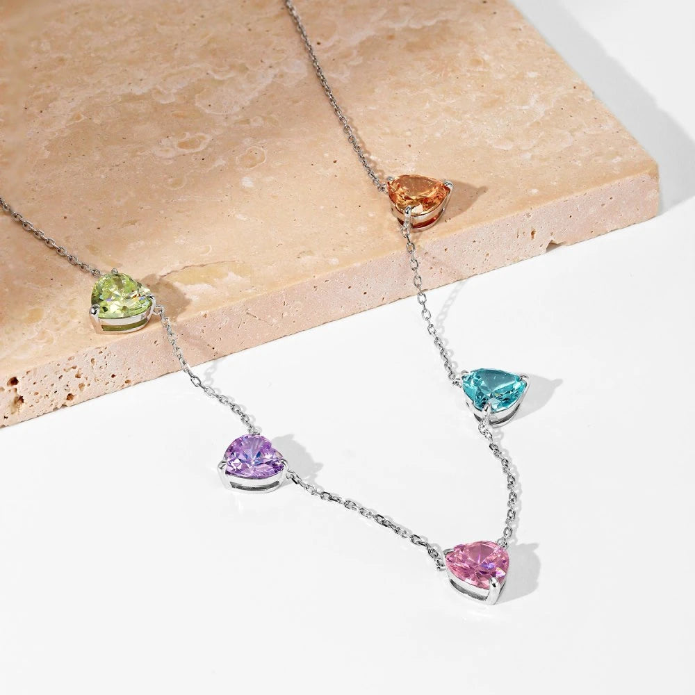 Wong Rain 100% 925 Sterling Silver Heart 9*9MM Lab Sapphire Gemstone Colorful Women Necklace Pendant Fine Jewelry Free Shipping