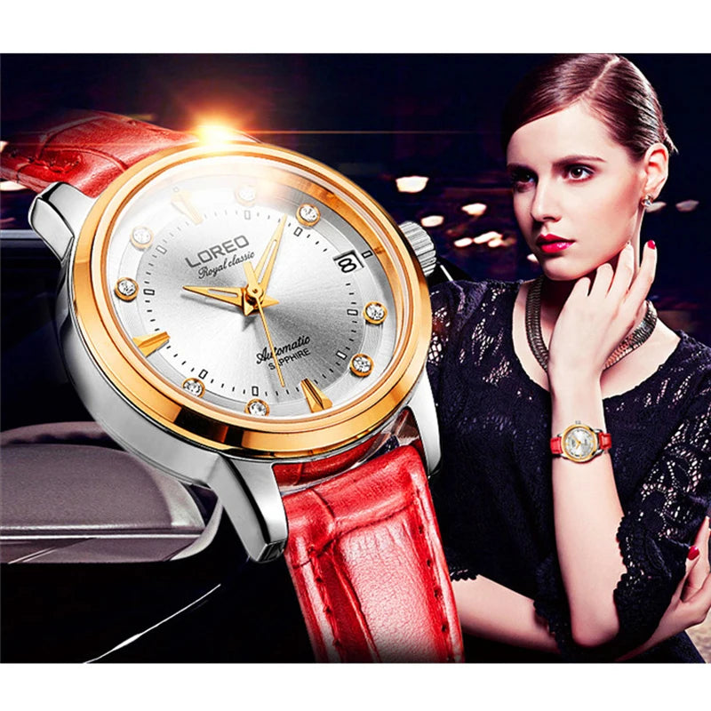 LOREO Original Diamond Dial Seagull Automatic Mechanical Watch for Women Fashion Ladies Watches Waterproof Women's Wristwatch