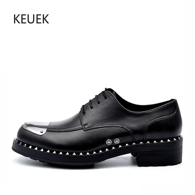 New Design Metal Decorate Men Derby Shoes High-End Genuine Leather Lace-Up Business Luxury Designer Casual Shoes Flats 3C