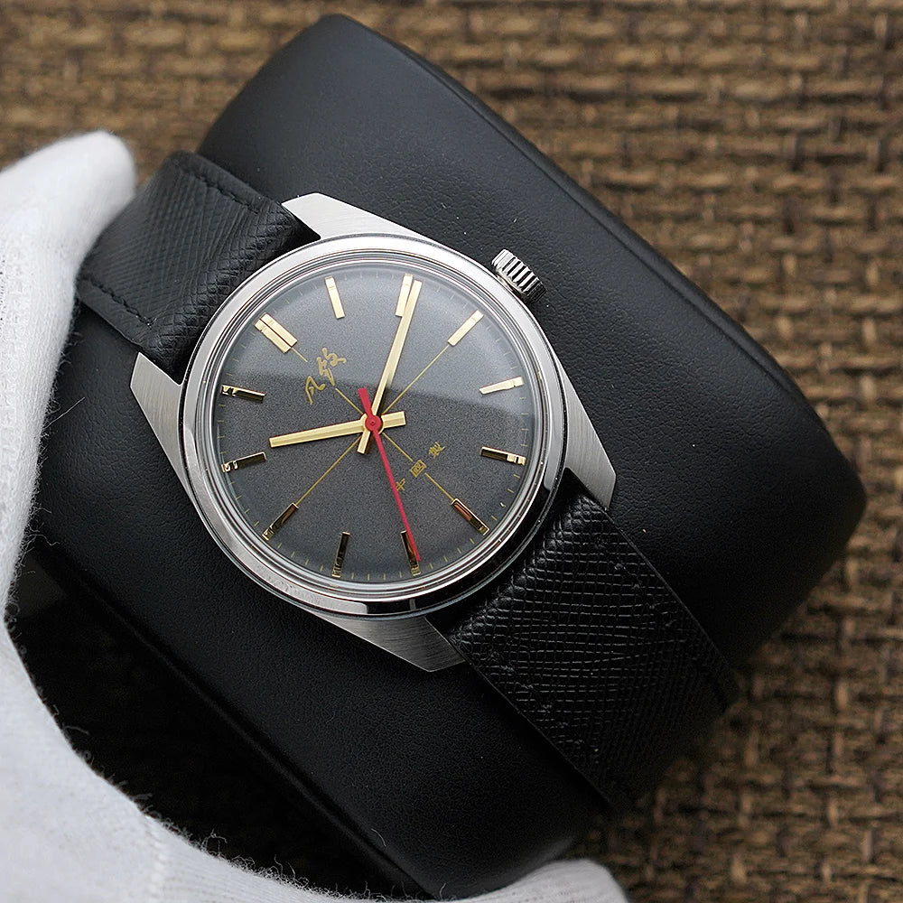 Merkur Salmon Dial Watch Vintage 70S CLASSIC CROSS LINE DIAL Original Design Handwind Mechanical Watch for Men Relogio Masculino