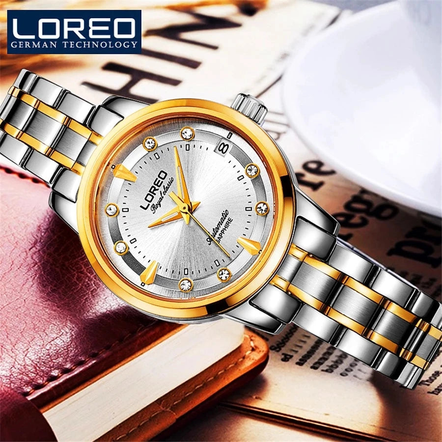 LOREO Original Diamond Dial Seagull Automatic Mechanical Watch for Women Fashion Ladies Watches Waterproof Women's Wristwatch