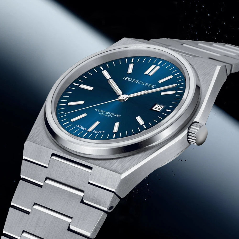 2024 Specht&Sohne Men Quartz Watch Tiffany Blue Color Sapphire Fashion Stainless Steel Watch 50M Waterproof Relogio Masculino