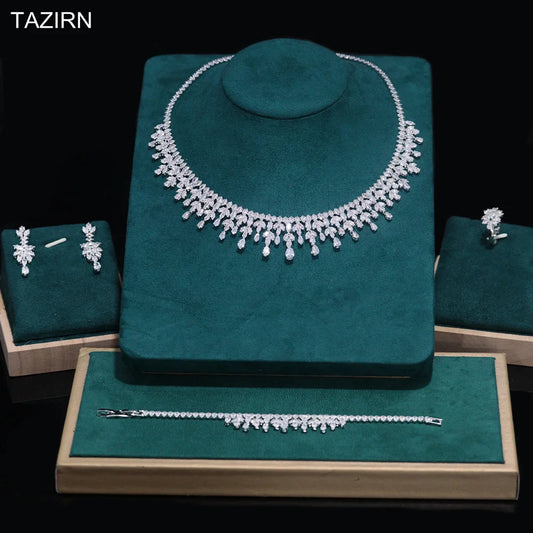 TAZIRN Africa Dubai Nigeria 5A Cubic Zirconia 2/4PCS Jewelry Set For Women Wedding Party Luxury Crystal Jewelry Accessories Gift