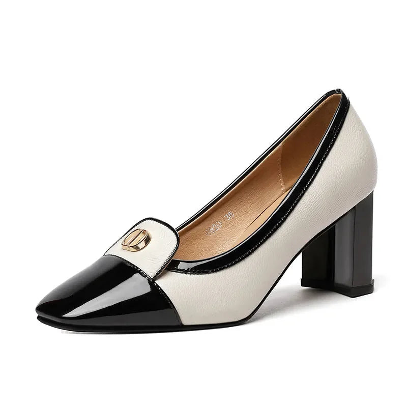 Cresfimix Zapatos De Mujer Women Fashion Black Slip on Square Heel Pumps Lady Cool Brown Comfort Summer Office Heel Shoes B6308