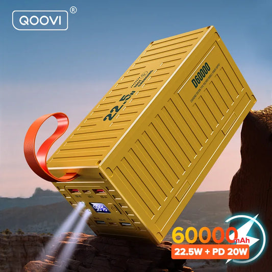 QOOVI 60000mAh Power Bank 22.5W PD QC 3.0 Charger Powerbank Large Battery Capacity Power Station Fast Charging For iPhone Xiaomi