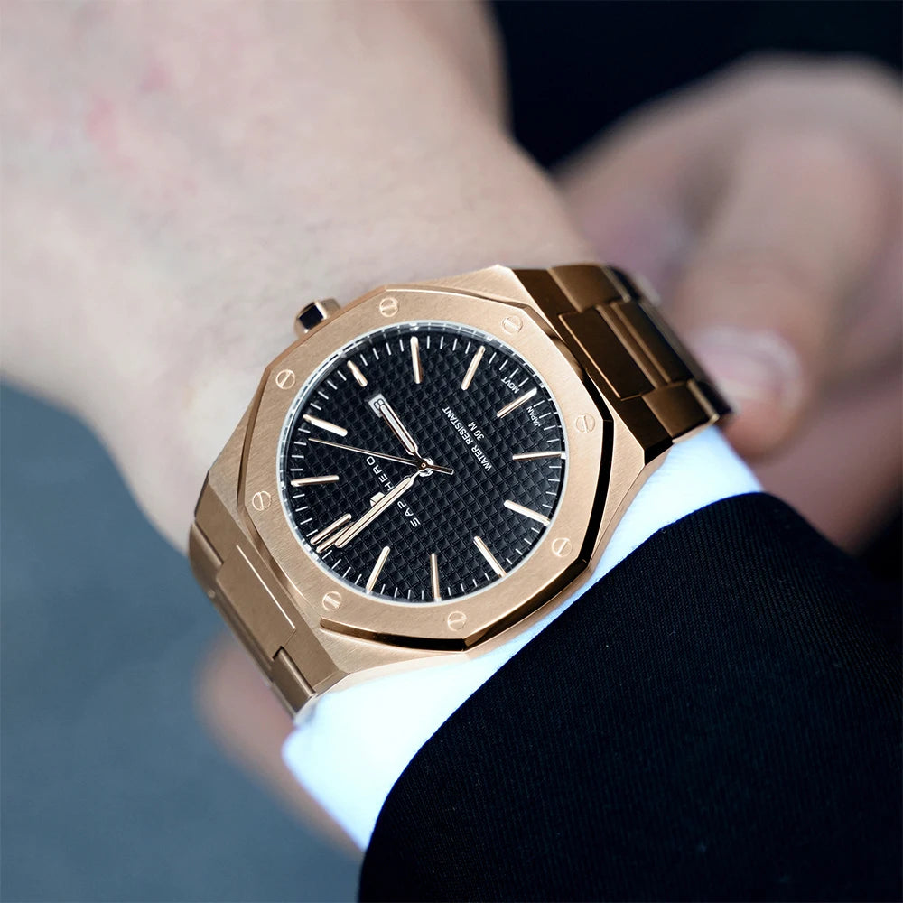 SAPPHERO Rose Gold For Men Octagonal Design Watch 30M Waterproof Luxury Quartz Watch Mens Business Fashion Watch