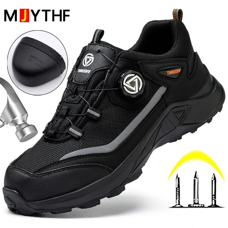 Rotating Buttons Work Shoes Men Wear Resistant Safety Shoes High-quality Men Boots Steel Toe Shoes Breathable Protective Shoes