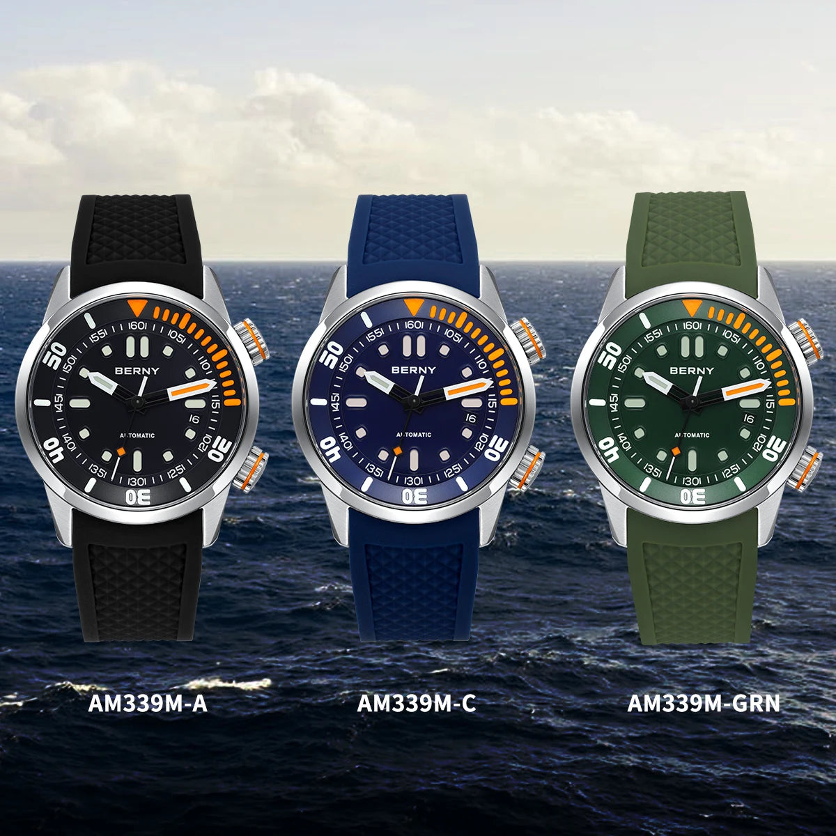 BERNY 20Bar Diver Men Mechanical Watch Miyota 8215 Super Luminous Sapphire Swiming Automatic Self Wind Silicone Men Wristwatch