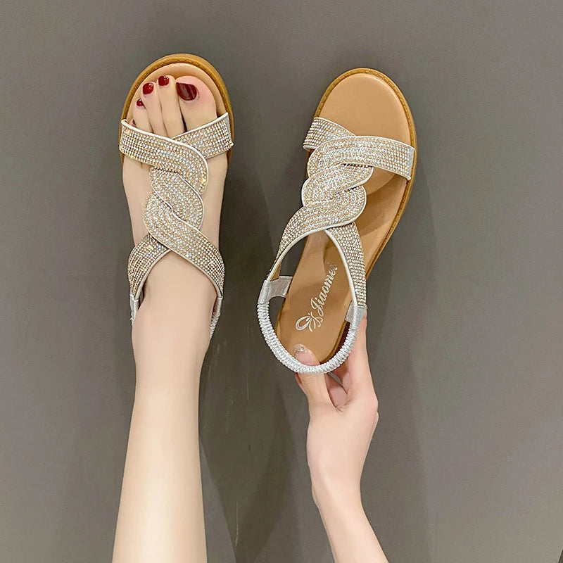 2024 Summer New Designer Platform Sandals Women Fashion Casual Roman Shoes Female Solid Color Crystal Sandalias Mujer