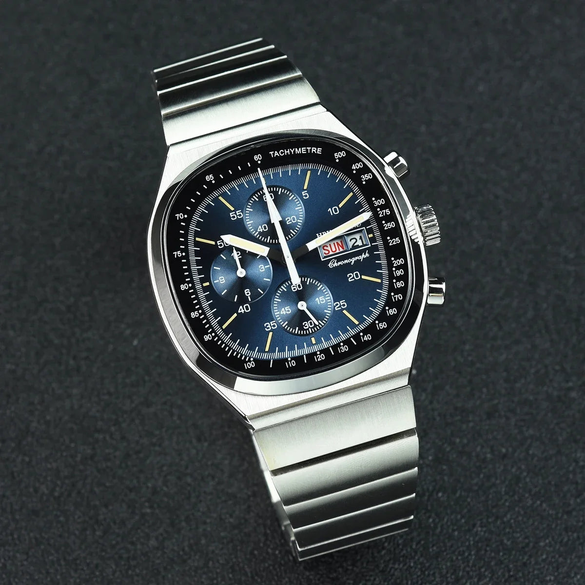Hruodland 2023 New Vinatge Quartz Chronograph Men Watches Sapphire Glass Blue Black Stainless Steel Fashion Wristwatch for Men