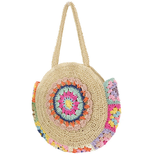 Summer Handmade Woven Beach Underarm Bags Women's Large Capacity Tote Bag Ethnic Style Round Straw Weaving Fashion Shoulder Bags