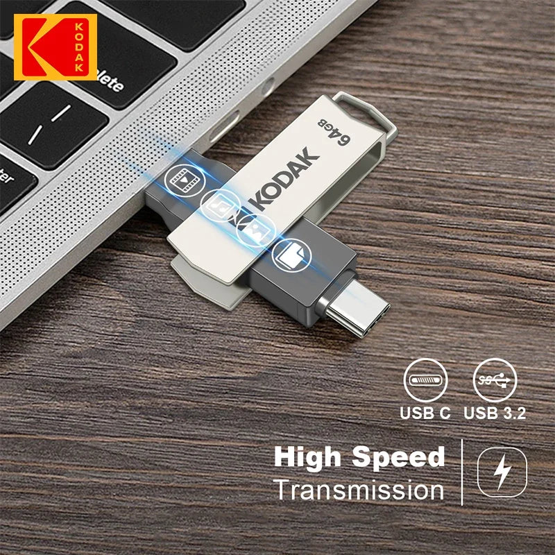 New Kodak 2 in 1 USB Flash Drives Type C 32GB 64GB 128GB 256GB USB 3.2 Pendrive High Speed Dual Memory stick Pen Drive For Phone