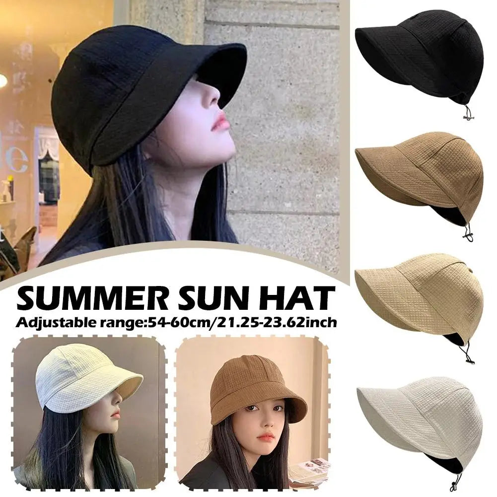 Summer Wide Brim Fisherman Hat Women Foldable Sunshade Visors Fisherman Cap Female Adjustable Outdoor Sports Bucket Panama Cap