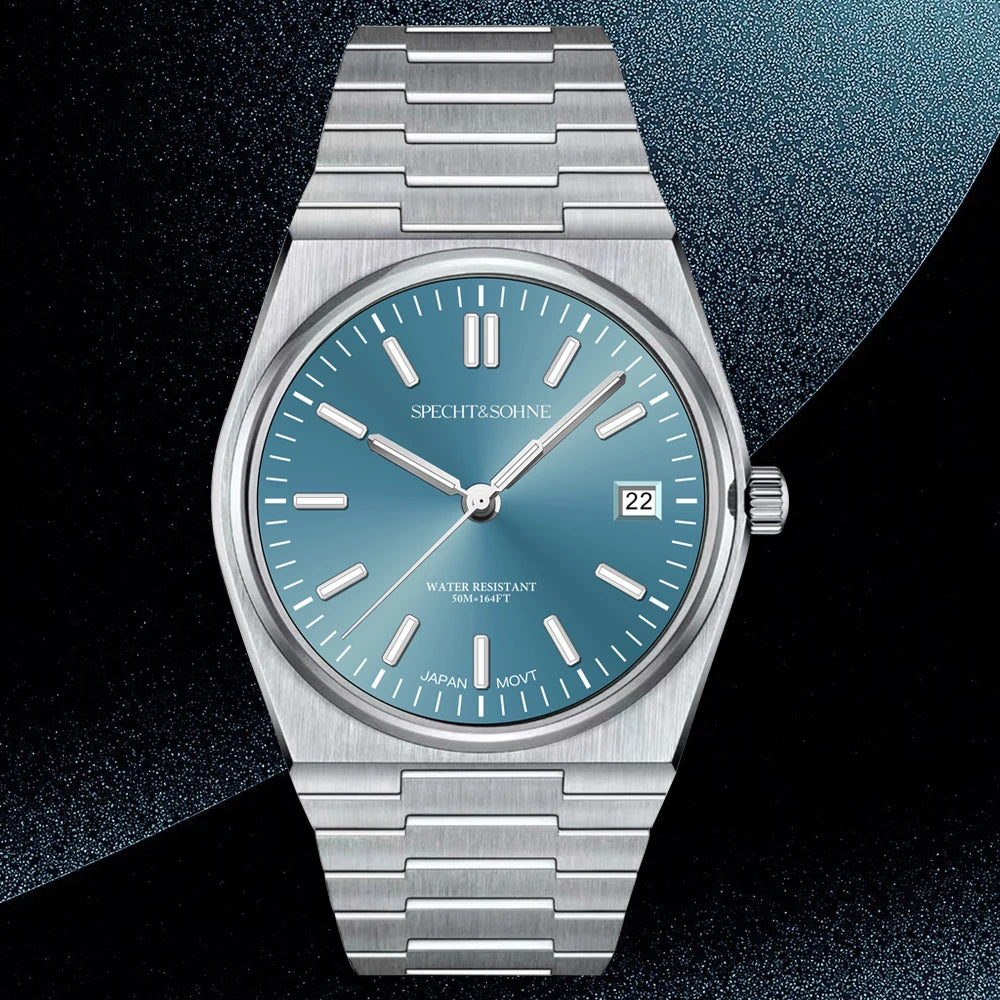 2024 Specht&Sohne Men Quartz Watch Tiffany Blue Color Sapphire Fashion Stainless Steel Watch 50M Waterproof Relogio Masculino