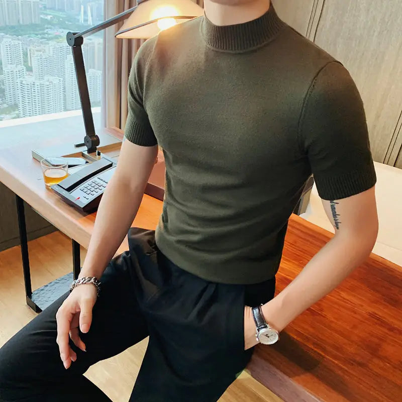 11 color Summer High Quality Short Sleeve Knitted T Shirts Men Slim Solid Pullovers Casual Stretched Tee Shirt Streetwear Homme