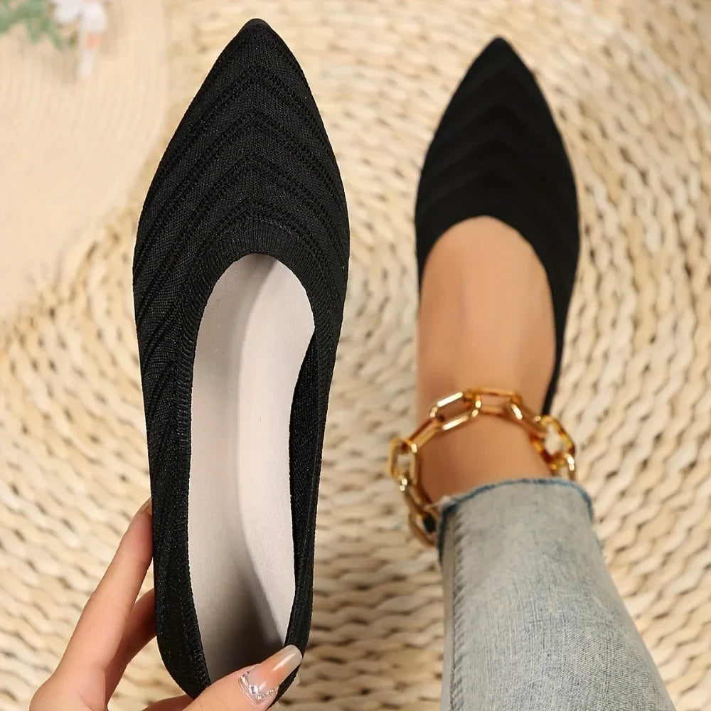 Women's Pointed Toe Flat Shoes Solid Color Knitted Slip on Shoes Casual Breathable Ballet Flats Women Flat Shoes  Loafers Women