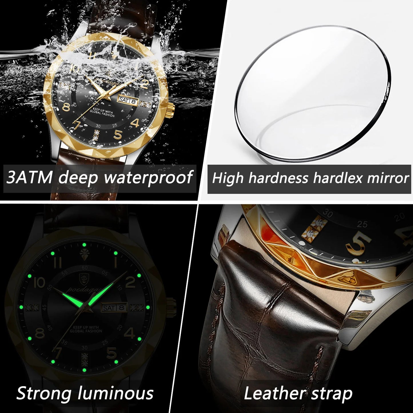 POEDAGAR Luxury High Quality Watches for Men Sport Quartz Leather Man Watch Waterproof Luminous Date Week Men's Watch Male Reloj