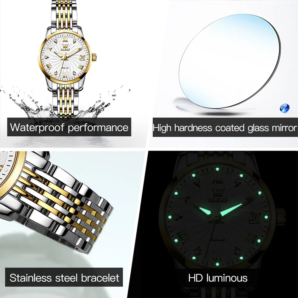 OLEVS 6630 Luxury Elegant Diamond Woman Watches Waterproof Mechanical Watch For Women Roman Scale Top Brand Ladies Hand Clock