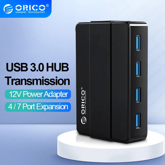 ORICO 4 7 Ports USB 3.0 High Speed Hub with 12V Power Adapter USB Splitter OTG Adapter for Desktop Laptop Computer Accessories