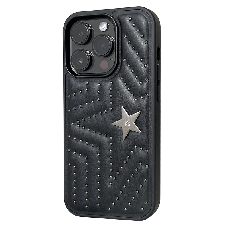 Luxury Rivet Stars Leather Case for iPhone 15 Pro Max Fashion Punk Shockproof Cover for iPhone 11 12 13 14 Pro Max Plus