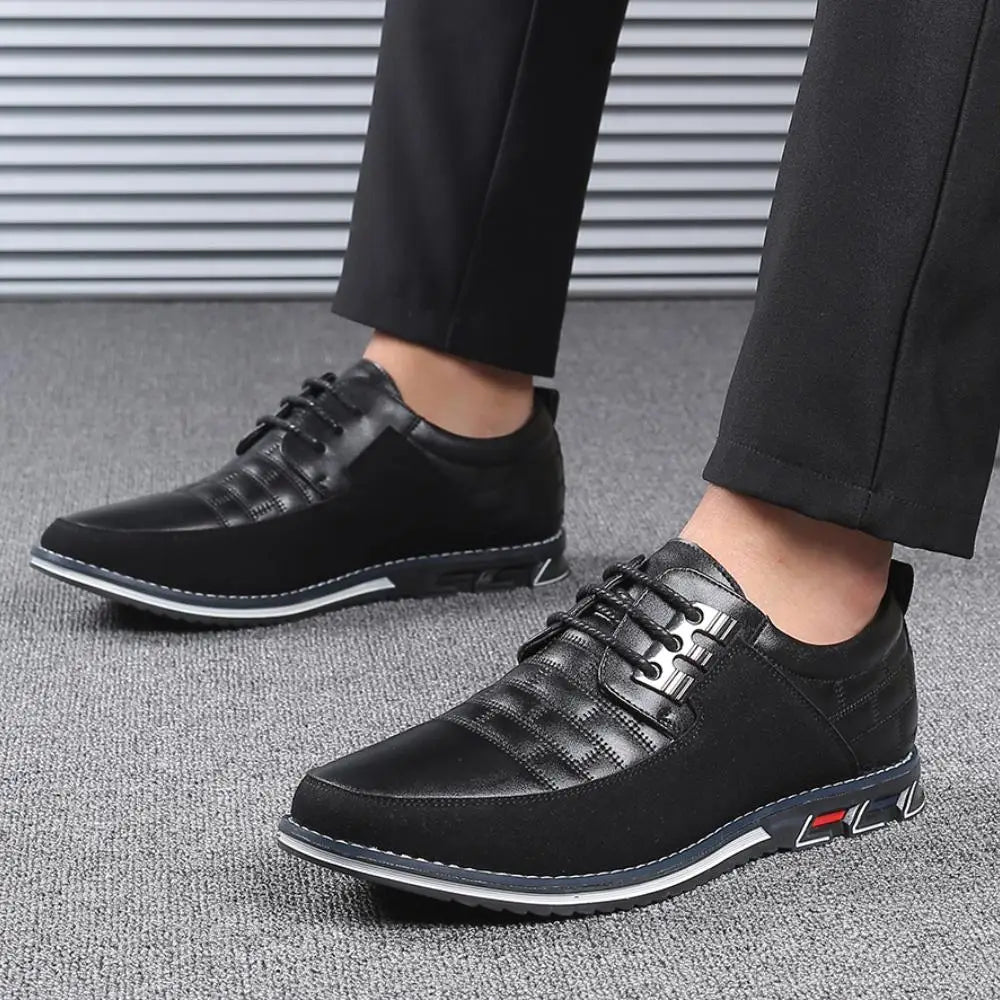 Men Sneakers Shoes Fashion Brand Classic Lace-Up Casual Loafers Pu Leather Shoes Black Breathable Business Men Shoes Big Size