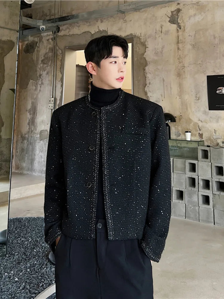 SYUHGFA Men's Wear 2024 Autumn Collarless High Quality Short Style Loose Woolen Coat Korean Streetwear Single Breasted Jackets