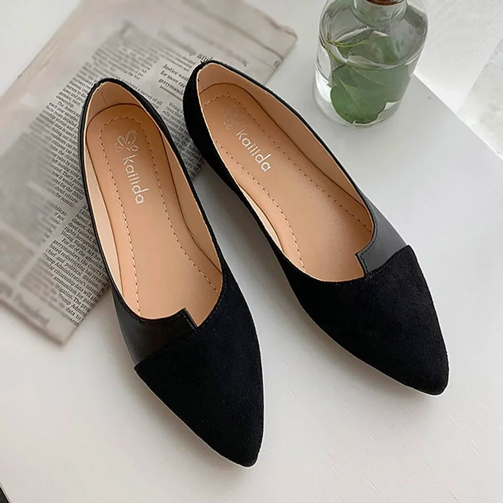 Women Shoes Fashion Splice Color Mule Flats Pointed Toe Ballerina Ballet Flat Slip on Shoe Zapatos Mujer Loafers Size 35-41