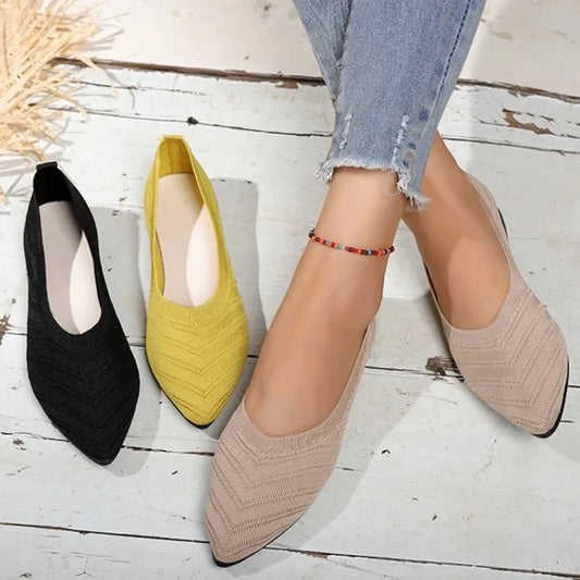 Women's Pointed Toe Flat Shoes Solid Color Knitted Slip on Shoes Casual Breathable Ballet Flats Women Flat Shoes  Loafers Women