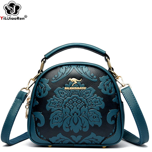 Vintage Floral Pattern Handbag Women Elegant Crossbody Bag Ladies Shoulder Messenger Bags Designer High Quality Leather Hand Bag