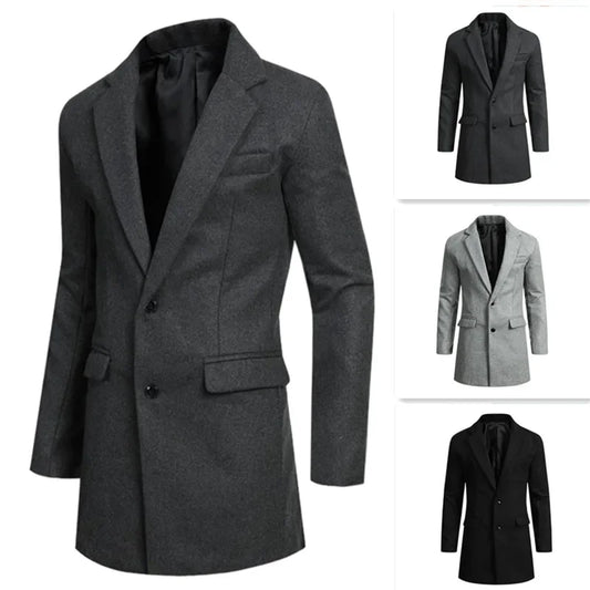 2023 New Woolen Men's Coat, Medium Length Coat, Woolen European and American Suit