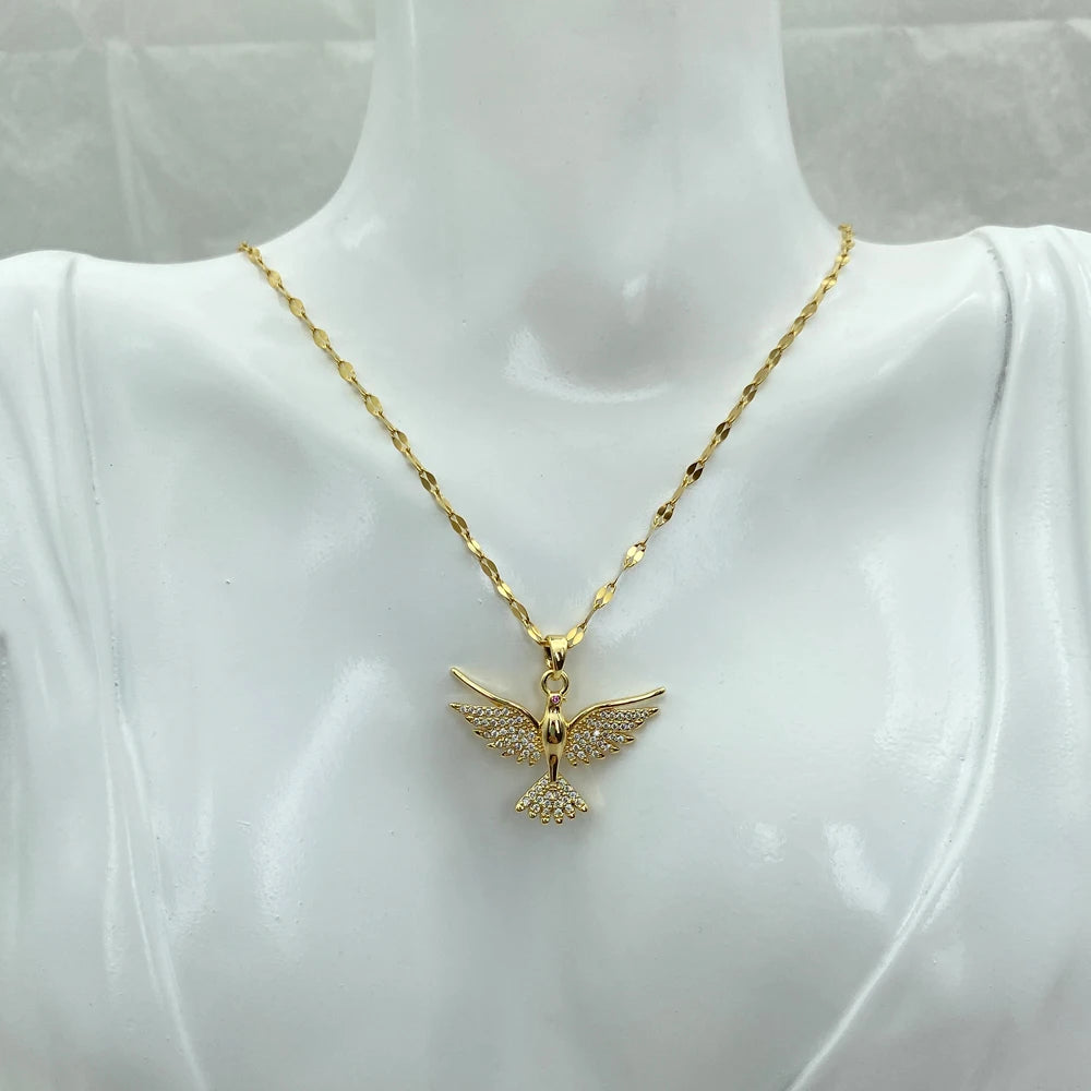 Gold Plated Eagle With Zircons Stainless Steel Necklaces For Women Gifts Fashion Jewerly Accessories Cute Bird Necklace New In