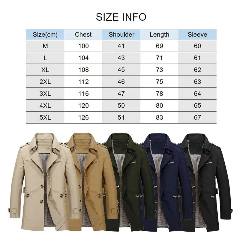 Men's Fashion Long Section Trench Coat Long-Sleeved Cotton Casual Business Jacket Fall And Winter Street Shooting Men's Clothing