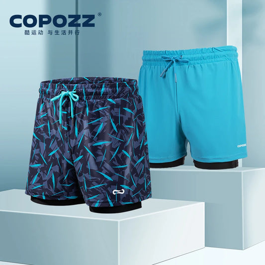 COPOZZ Men Swimming Trunks with Compression Liner 2 in 1 Quick Dry Bathing Suit Beach Shorts Double Layer Running Sports Shorts