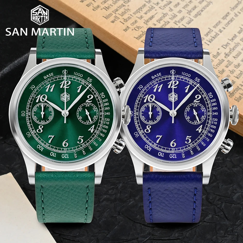 San Martin New Men's Watches 38mm Fashion Top Luxury Quartz Chronograph Watch For Men Sapphire Mirror Wristwatch 5ATM