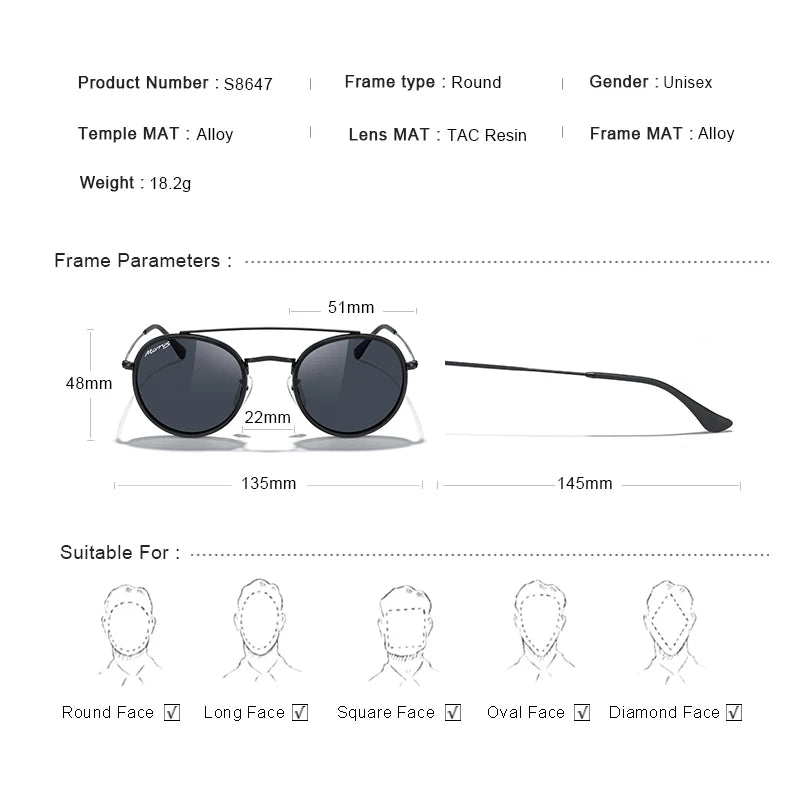 MERRYS DESIGN Classic Retro Double Bridge Round Polarized Sunglasses For Men Women Luxury Brand Driving Sunglasses UV400 S8647