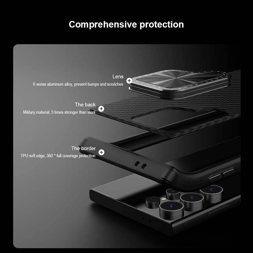 NILLKIN For Samsung Galaxy S24 Ultra MagSafe Case CarboProp Magnetic Charging Case Aramid Fiber Camera Foldable Stand Back Cover