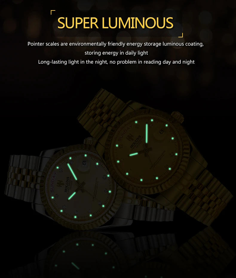 2023 New Holuns Stainless steel Watch Luxury Business Quartz Wristwatch Clock 100M Waterproof Casual Date Wristwatch For Men