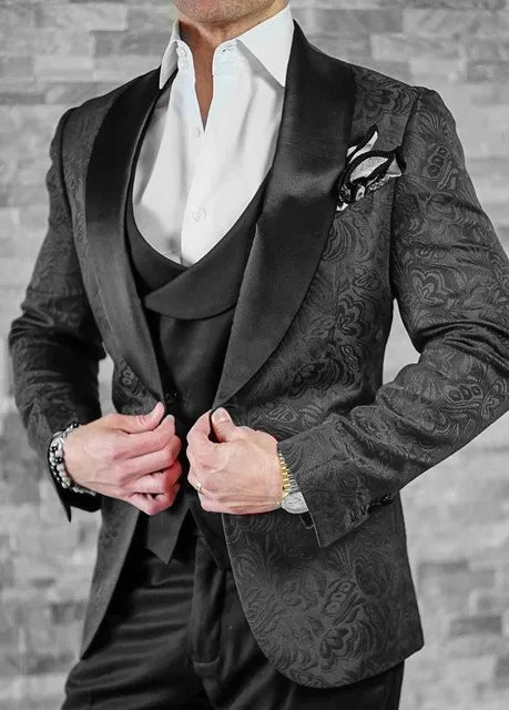 Men's Wedding Suit 2023 Italian Design Custom Black Smoking Tuxedo Jacket 3-piece Set (coat Vest Pants) Men's Groom Terno Suit