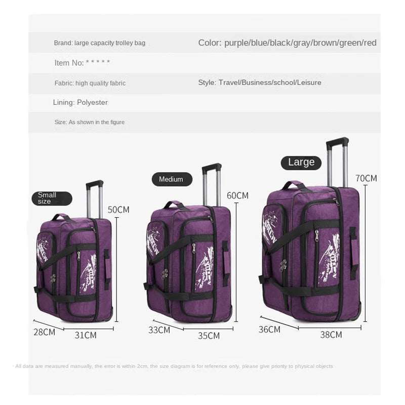 Large capacity Trolley Bag with Wheels Wheeled bag Travel Suitcase Boarding Bag Oxford waterproof Luggage Bag Rolling Luggage