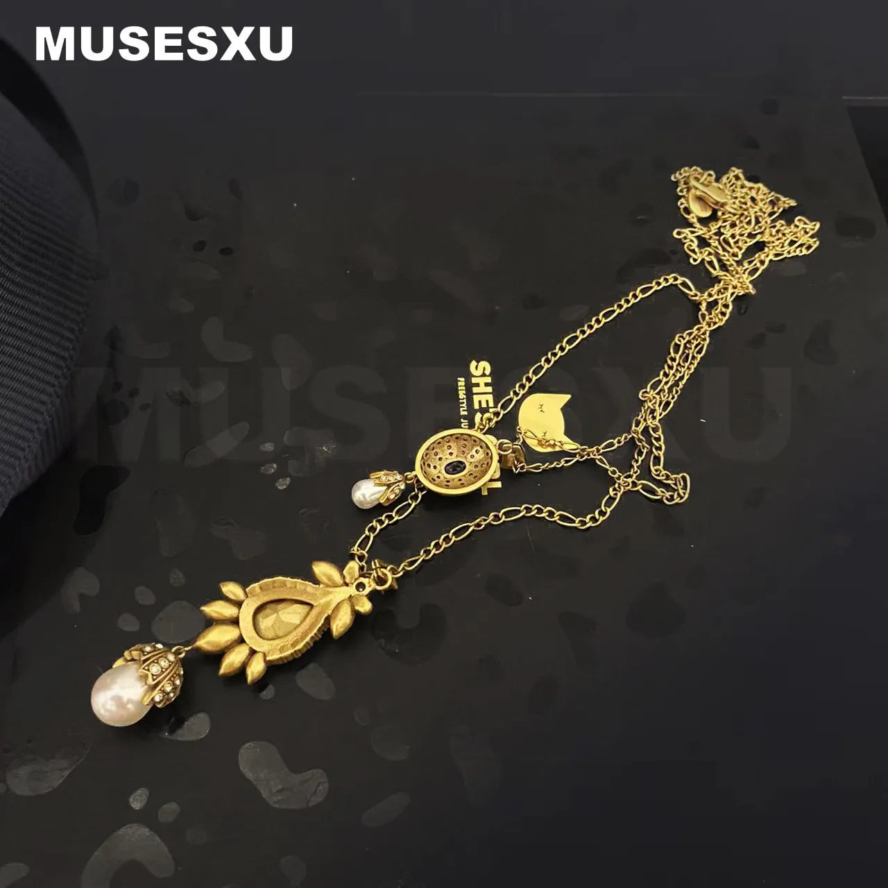 Jewelry & Accessories Vintage Luxury Style Golden Zircon Droplet Pendant Double Layer Necklace For Women's Party Wedding Gifts