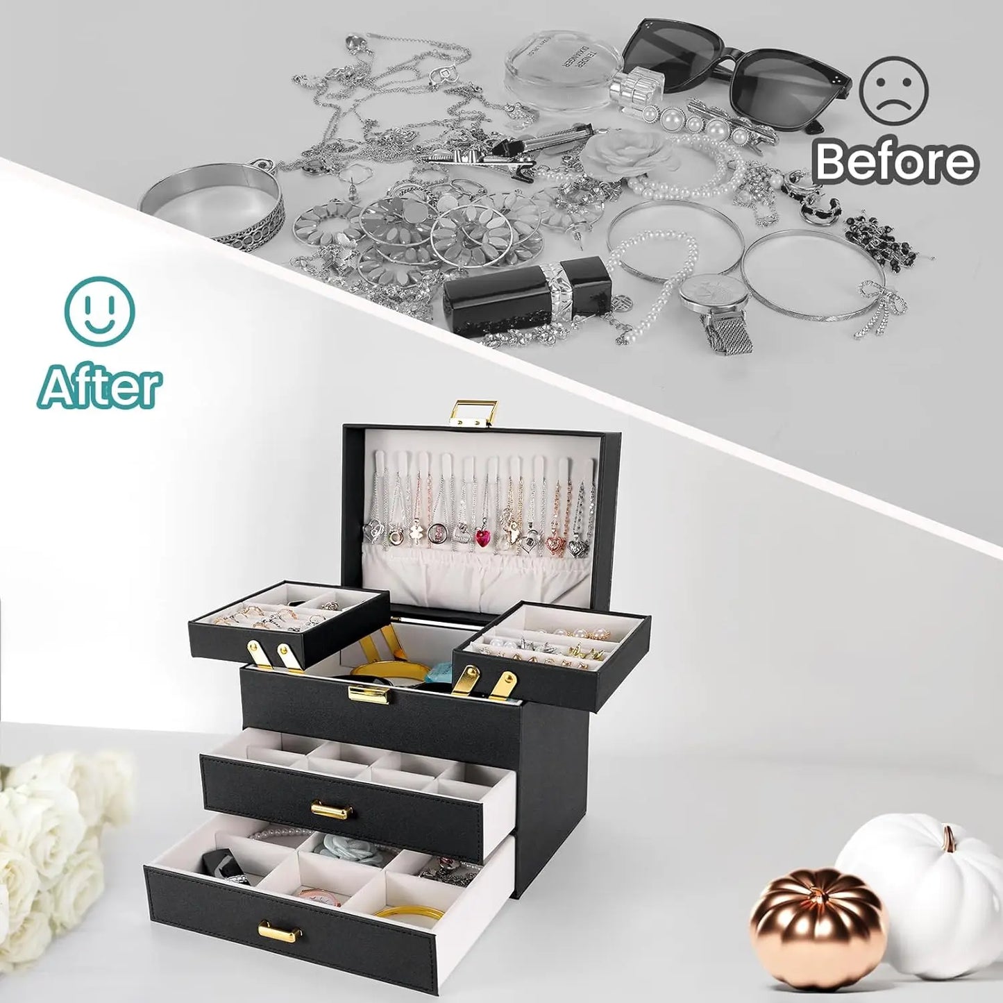 Jewelry Boxes for Women Girls, Jewelry Holder Organizer Box, 4 Layers Large Jewelry Storage Organizer for Earring